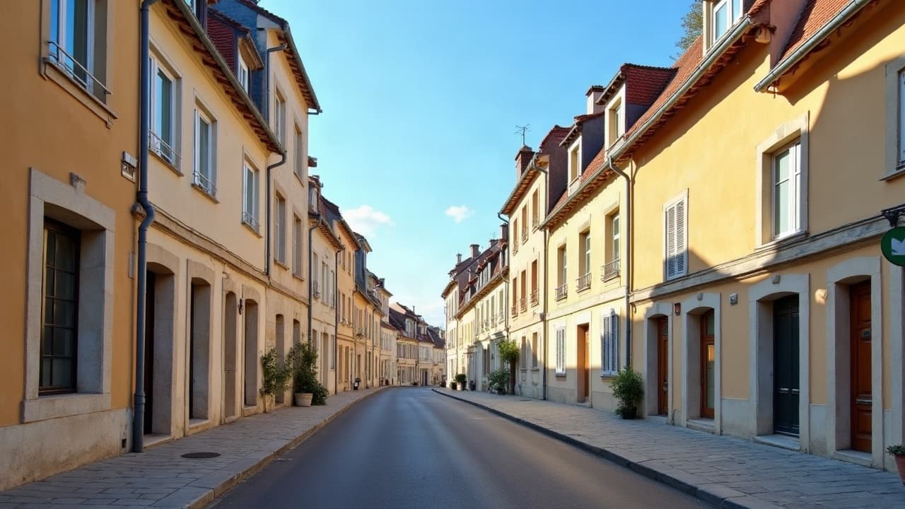 Rue-étape de La Pacaudière, façades anciennes alignées le long de la grande route