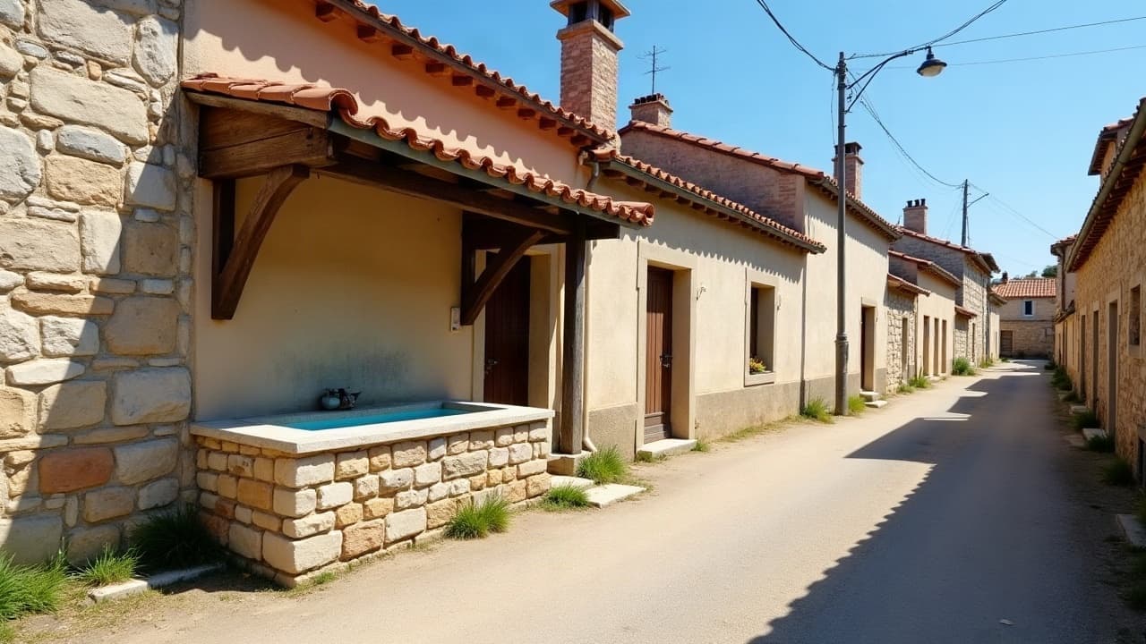 Ancien lavoir de pierre au bassin d'eau claire, sous son toit de tuiles