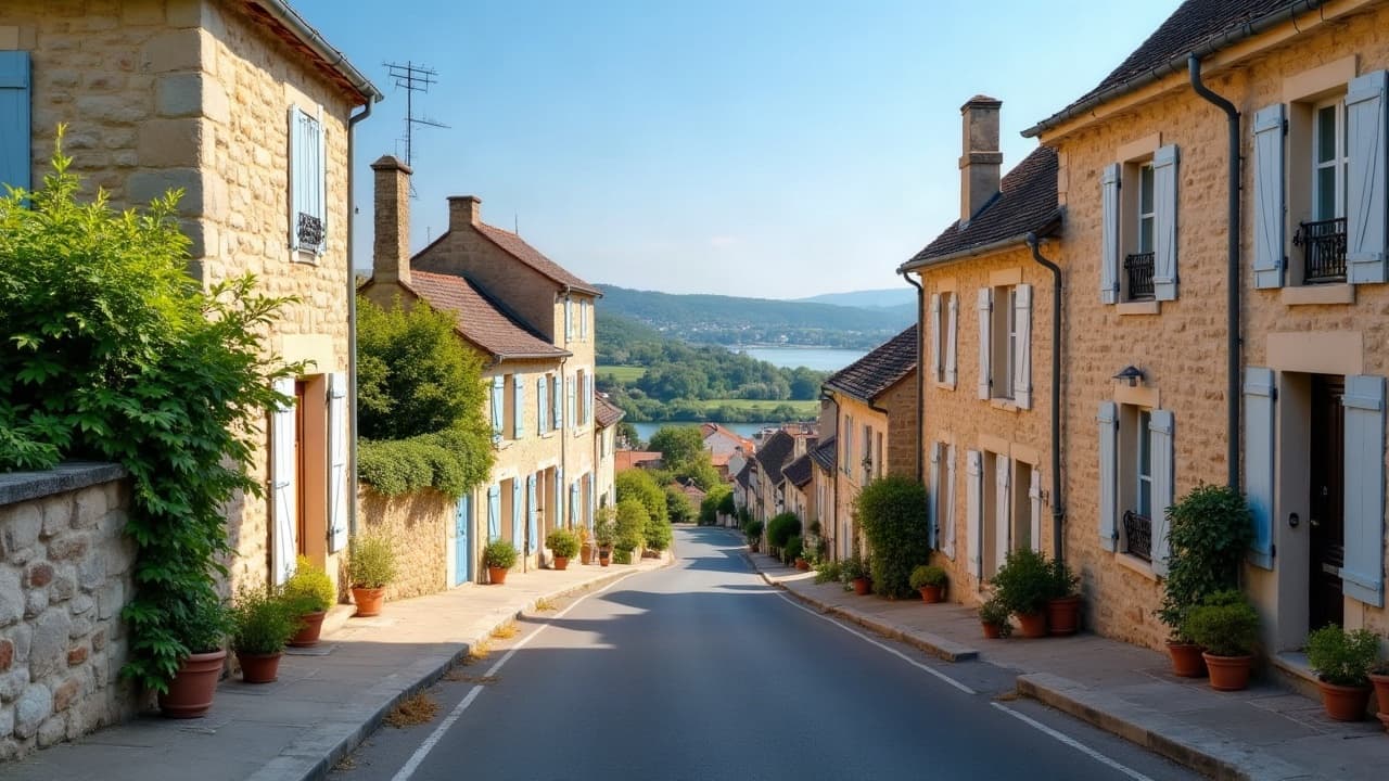 Village perché de Saint-Jean-Saint-Maurice, maisons en pierre étagées au-dessus de la Loire
