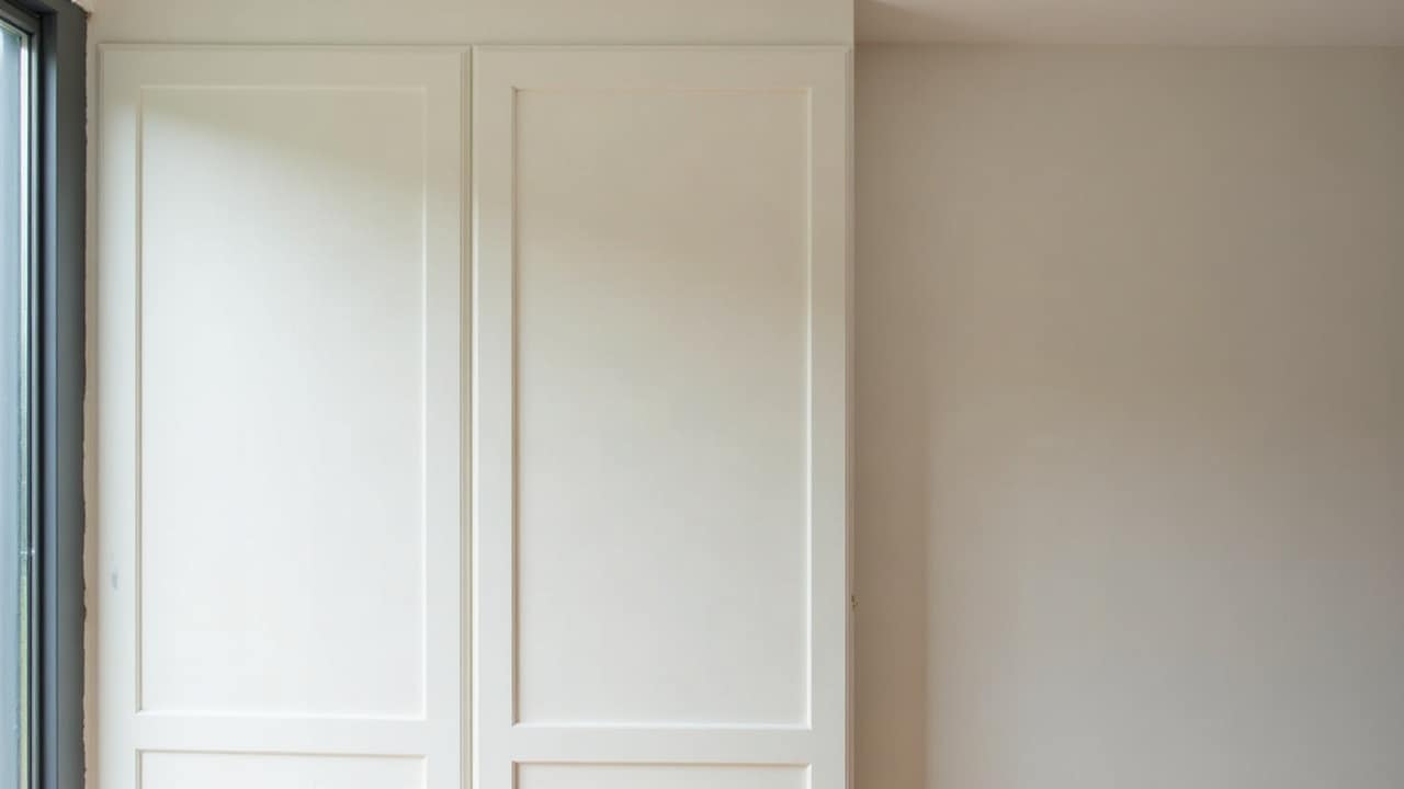Détail propre et lumineux d'un renfort intérieur avant fermeture d'une cloison destinée à porter des étagères, chantier net et bien éclairé